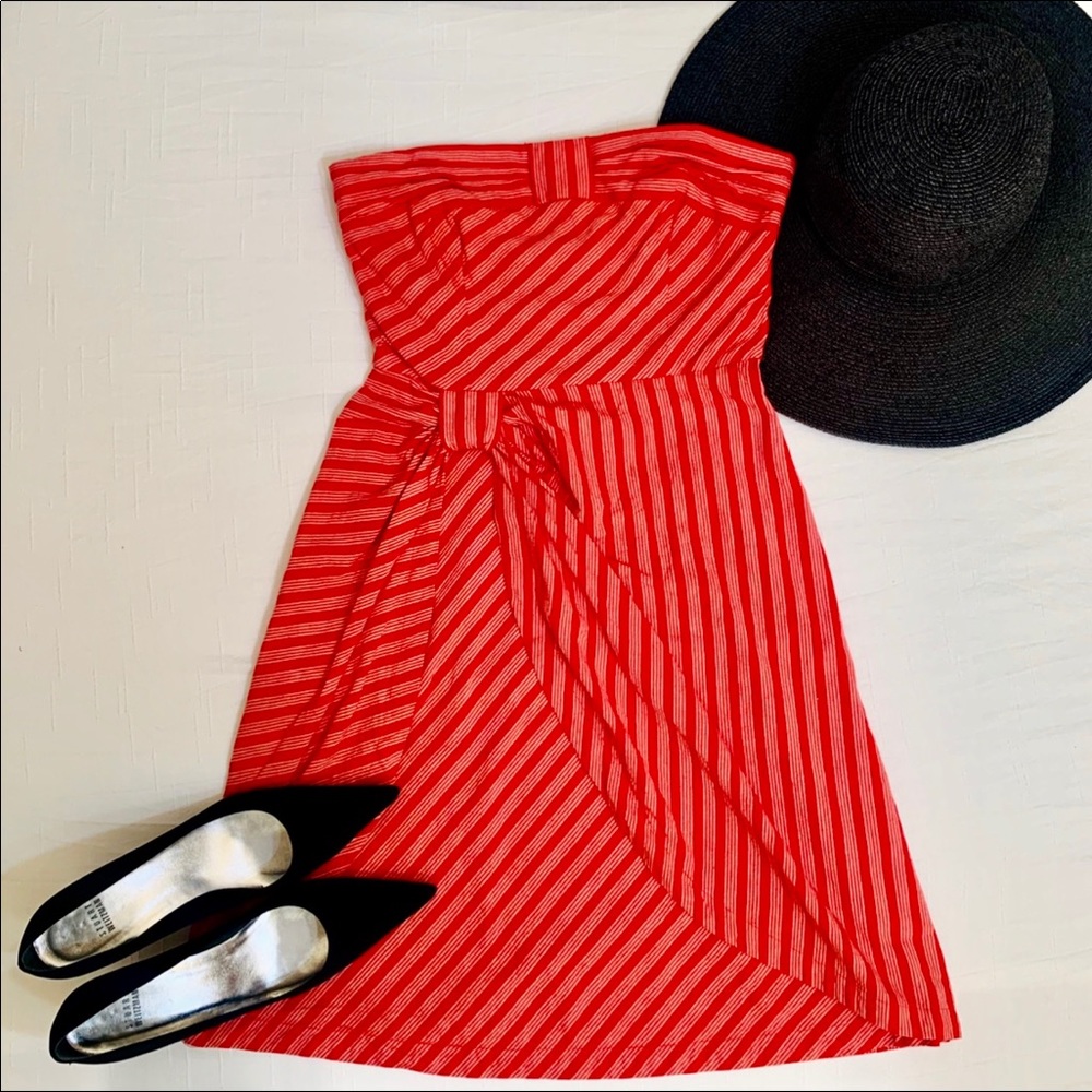 Anthropologie red cotton strapless dress, size 4